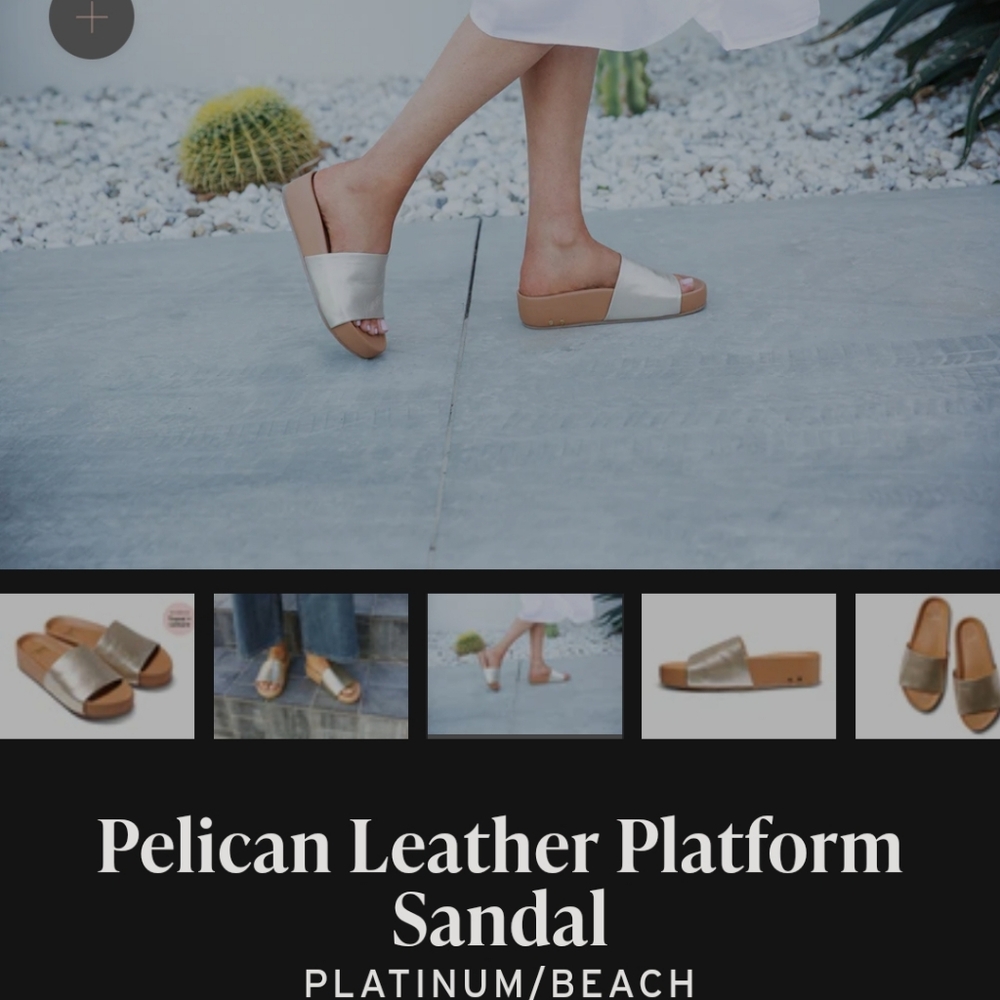 BEEK Pelican Leather Platform SandalPLATINUM/BEACH 8, NEW NEVER USED